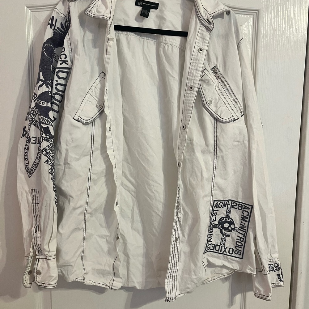 INC International Concepts Black and White Casual Button Down Shirt
